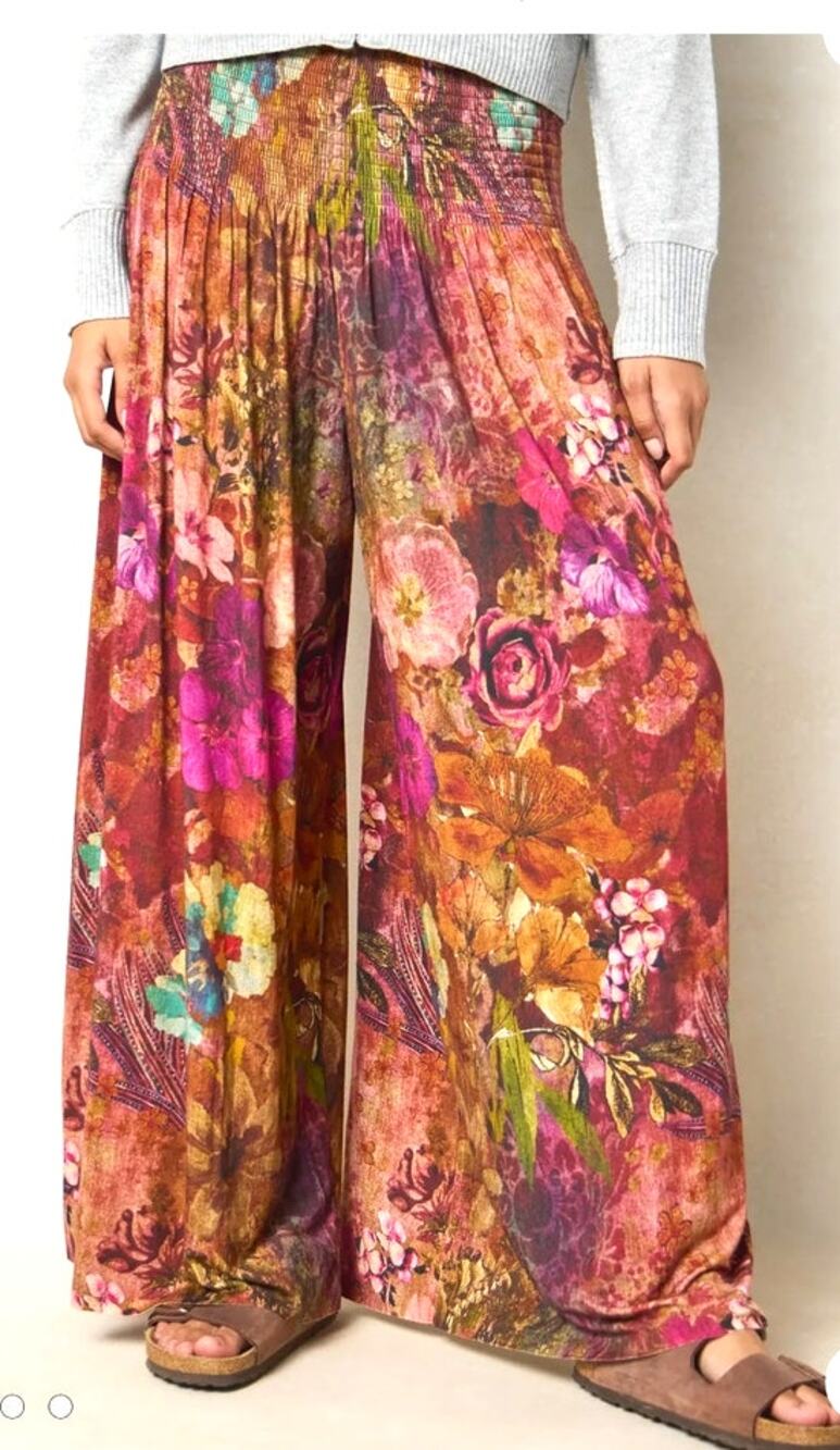 Natural Life Make a Move Butter Soft Palazzo Pants Knit Wide Leg Floral Pinks L
